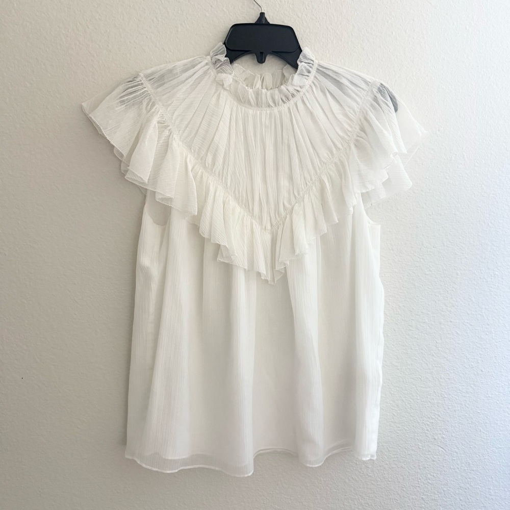 Rebecca Taylor White Blouse size medium mock neck short sleeve top